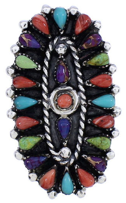 Multicolor Needlepoint Jewelry Silver Ring Size 6 YX35130